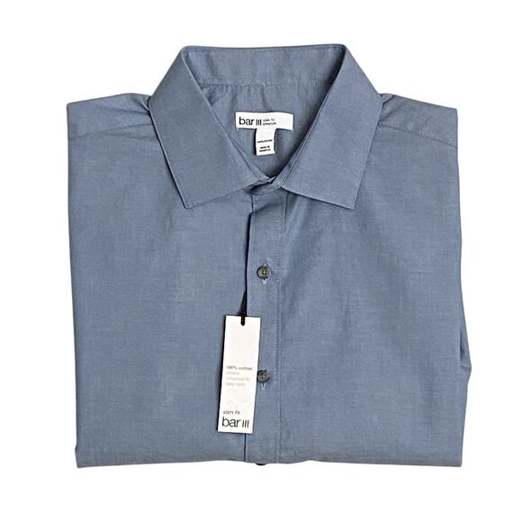 Bar III Men's Medium Button-Up Dress Shirt Slim Fit Stretch Light Indigo NEW - Picture 1 of 12
